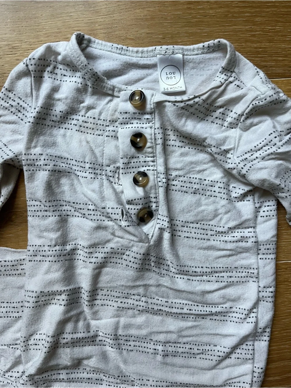 3-6 Lou Lou & Company Cream Striped Henley Pajama Set